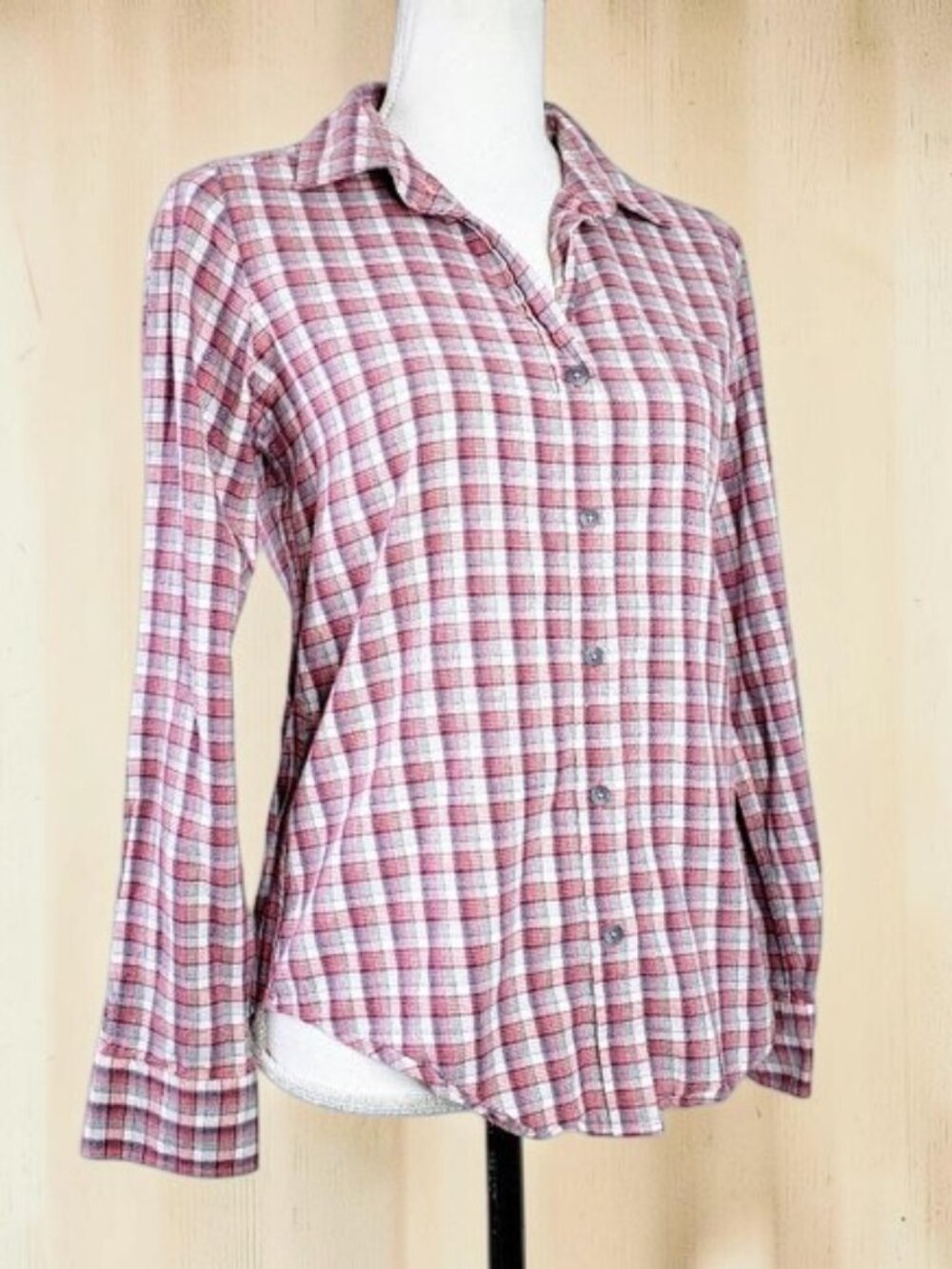 Pendleton Women's Cotton Plaid Button Down Long Sleeve Red Gray Shirt